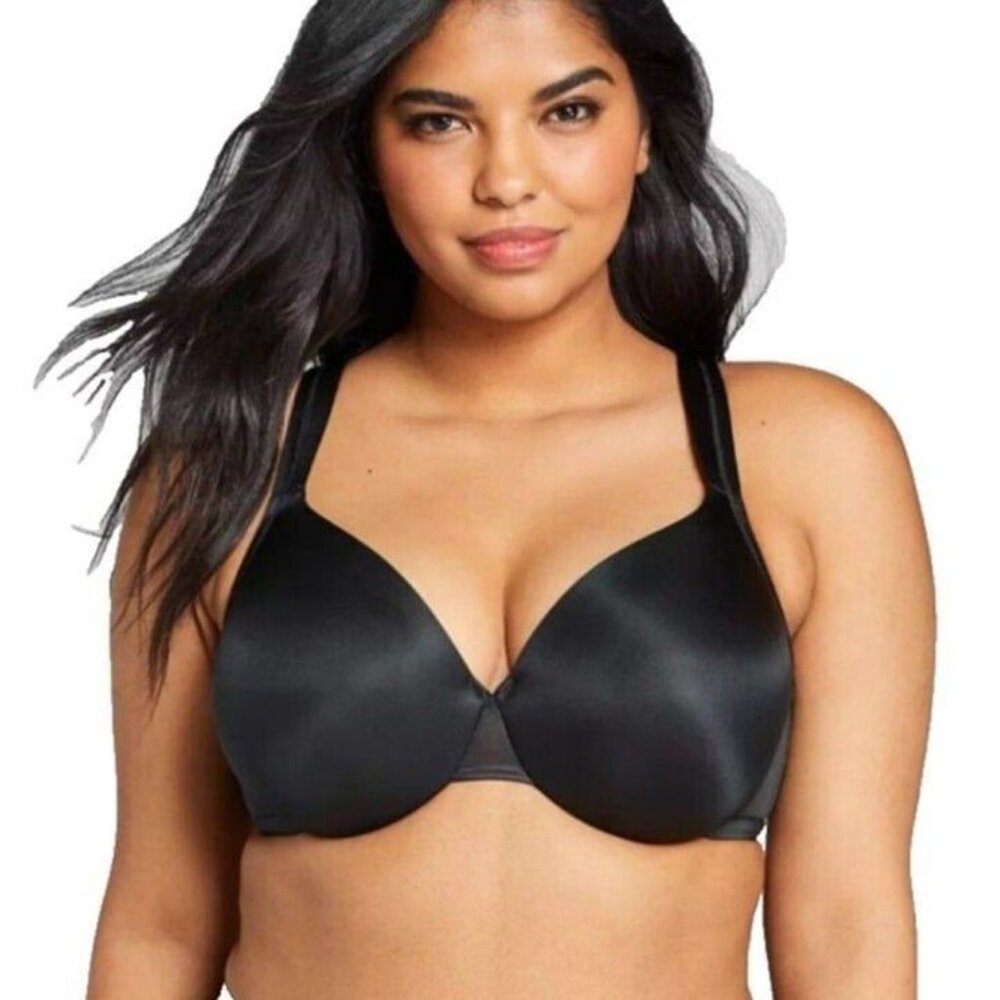 Cacique Bra Smooth Satin Full Coverage Mesh UW Plus Size 42DDD Black Lane Bryant